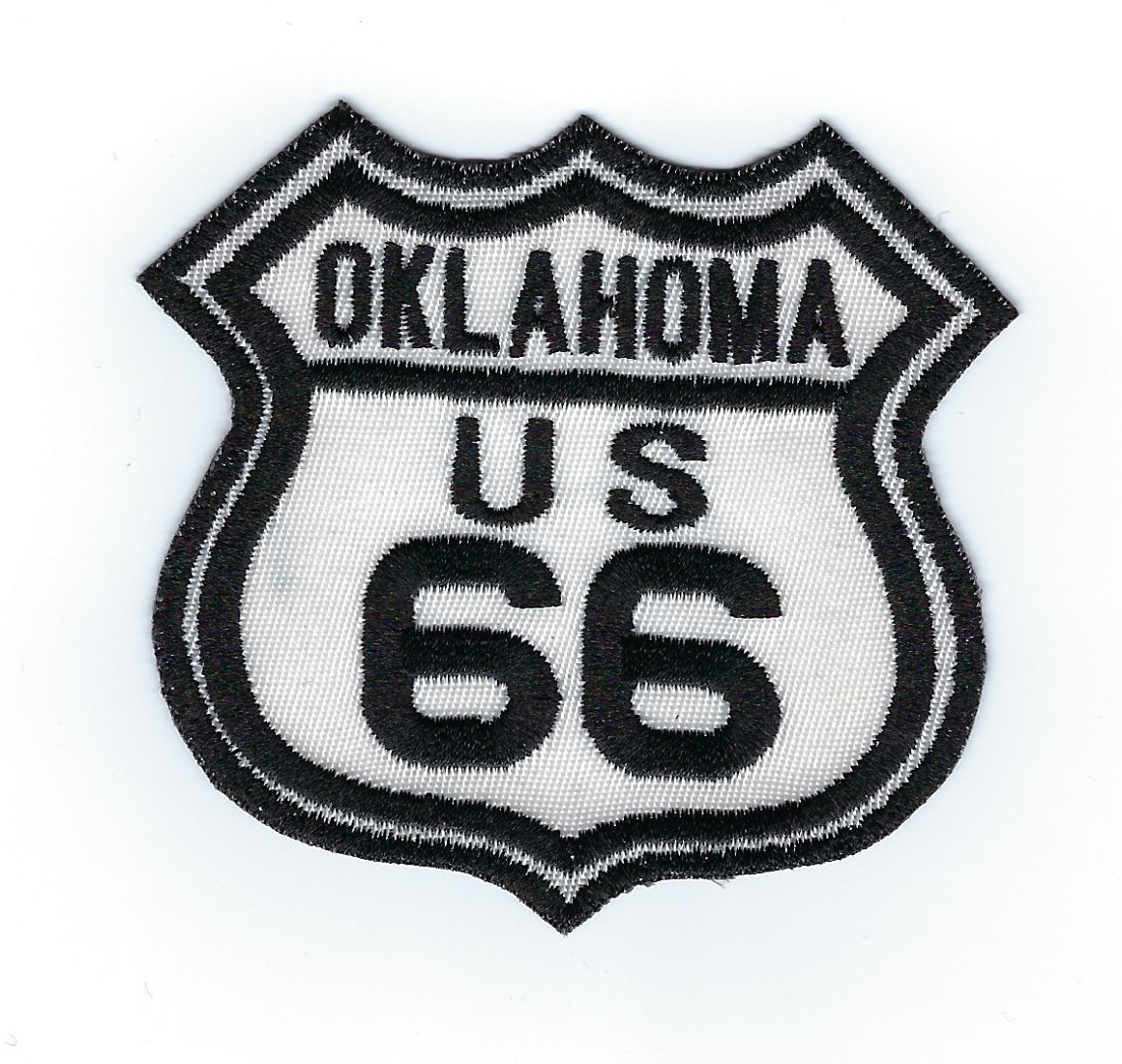 Route 66 Oklahoma US patch, black & white street sign design, 3" x 2.8"