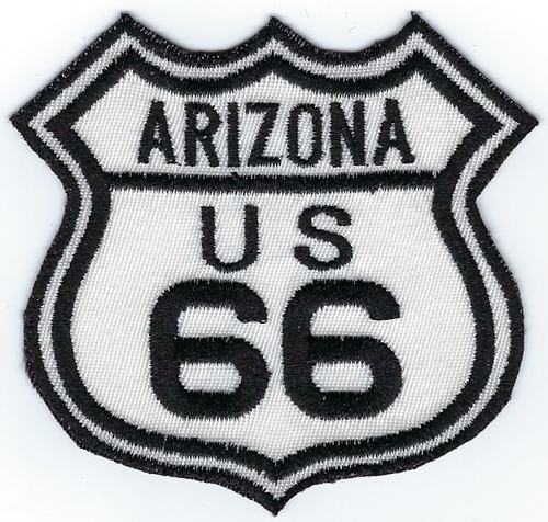 Route 66 Arizona US patch, black & white street sign design, 3" x 2.8"