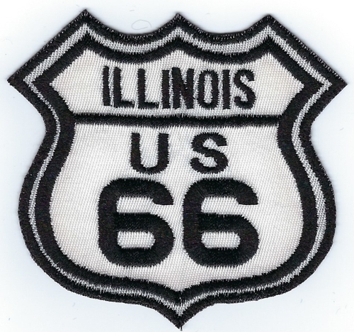 Route 66 Illinois US patch, black & white street sign design, 3" x 2.8"