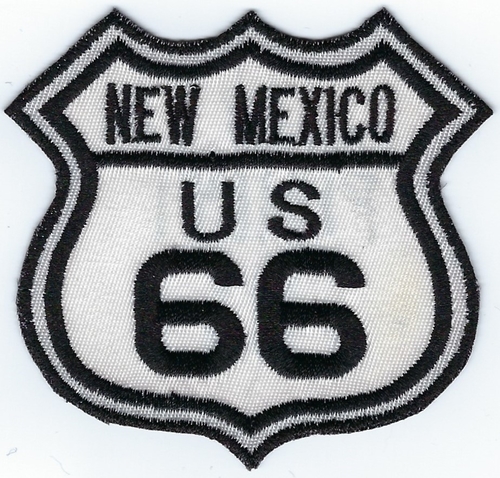 Route 66 New Mexico US patch, black & white street sign design, 3" x 2.8"
