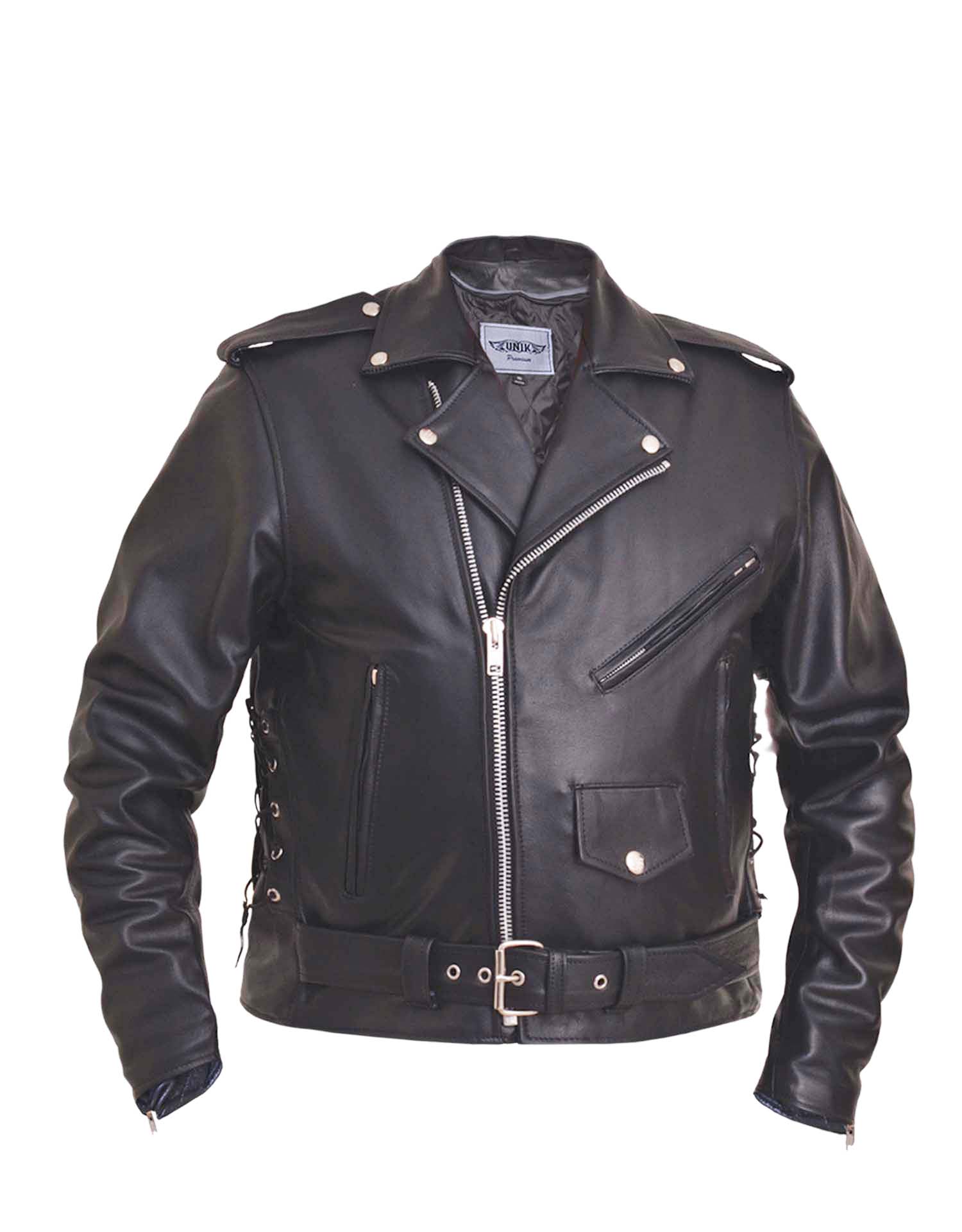 Men's Traditional Premium Black Leather M.C. Jacket (Size: 40)