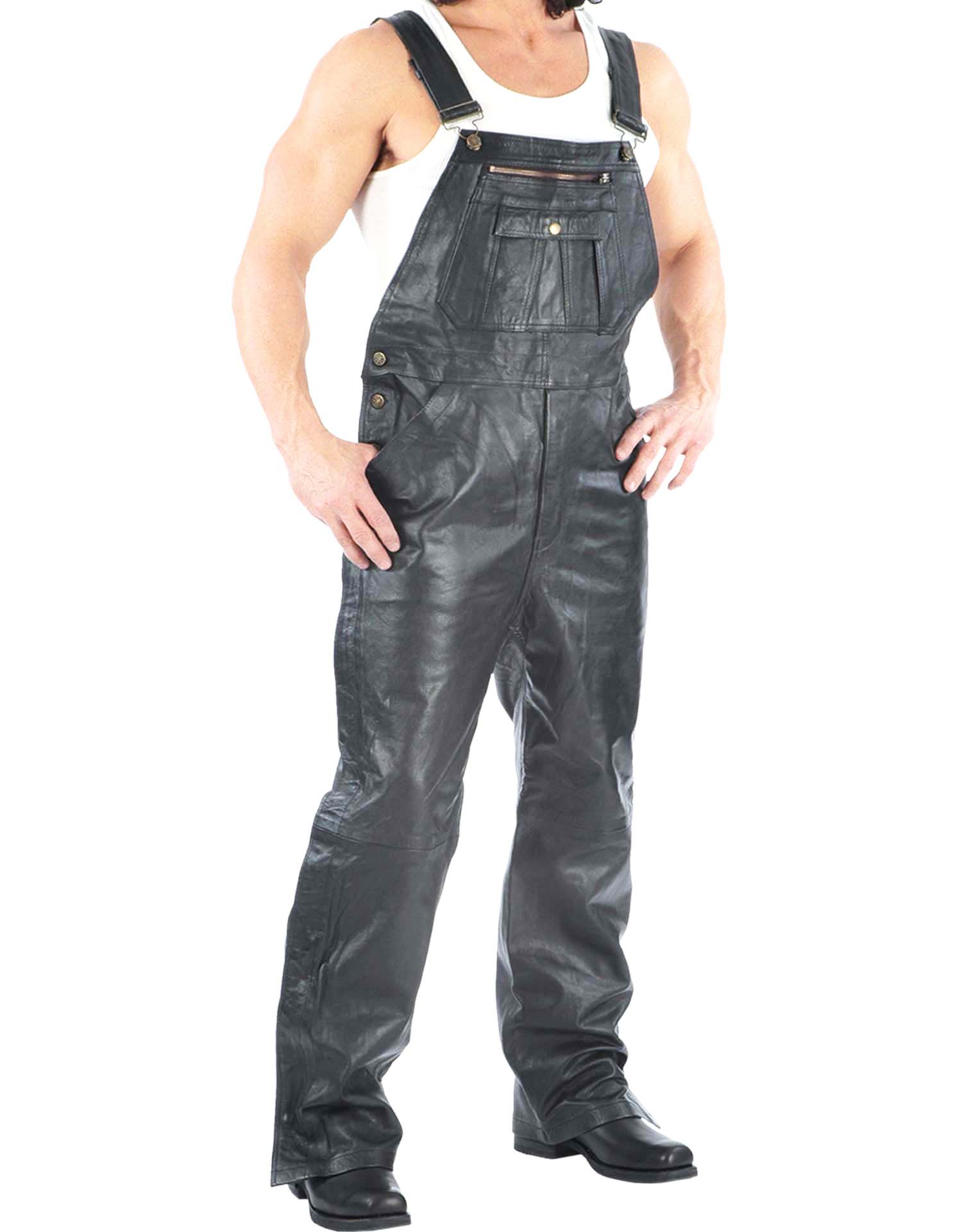 Men's Premium Black Leather Overalls (Size: Small)
