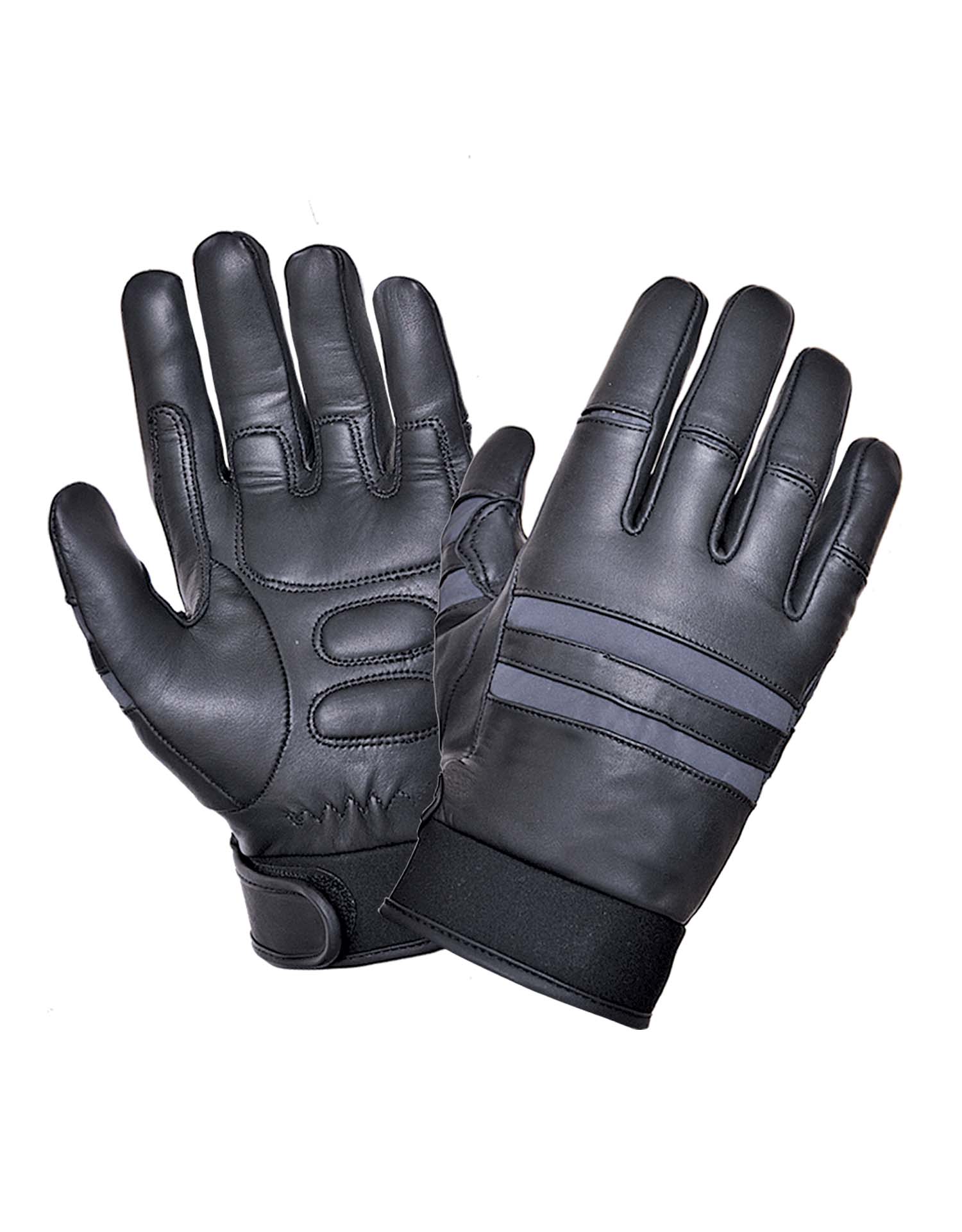 Black Full Finger Leather Gloves, Gel palm, Reflective (Size: Small)