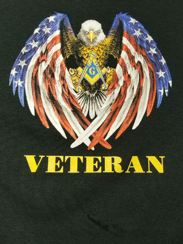 Masonic Veteran Swooping Eagle & Flag T-Shirt w/ Square & Compass (Size: Large)