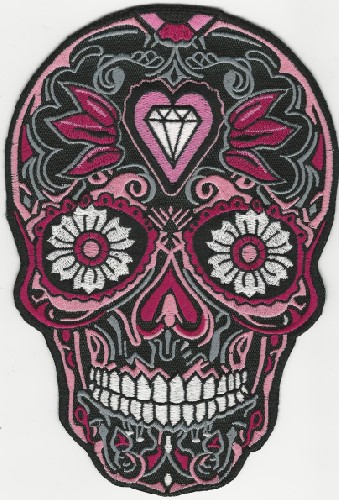 Intricate Sugar Skull style patch with Daisy Eyes (Color: Pink)