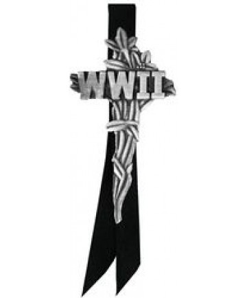 WWII Cross Large pin w/ black satin ribbon