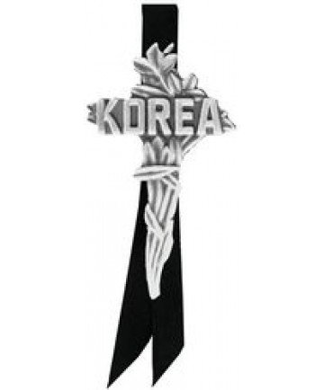 Korea Cross Large pin w/ black satin ribbon