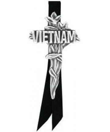 Vietnam Cross Large pin w/ black satin ribbon