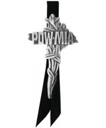 POW/MIA Cross Large pin w/ black satin ribbon