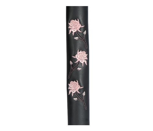 Black Leather Ponytail Wrap with Pink Butterflies