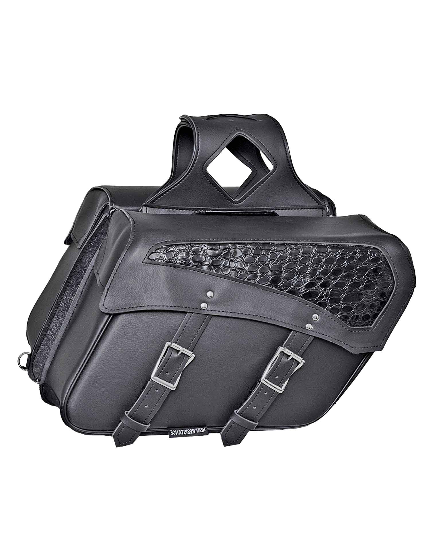 PVC Saddlebag With Croc Trim, 16â€ x 11â€ x 7â€