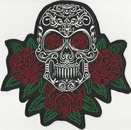 Skull patch with Red Roses, 8"