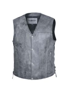 Men's Premium Tombstone Grey Leather Vest (Size: Small)
