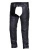 Unisex Ultra Black Leather Chaps w/ Inner Thigh Stretch Panel