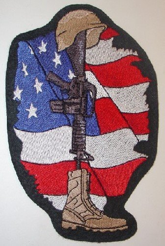 Military Gravestone patch with American Flag (Patch Size: 2.5" W x 4" T)