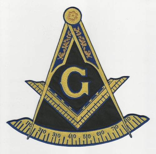 Past Master Masonic Square & Compass patch, various sizes (Patch Size: 9" W x 10" T)